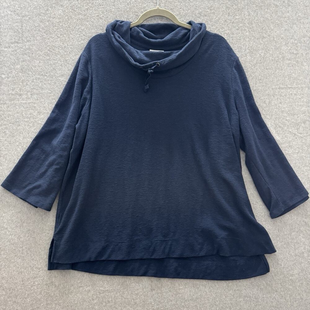 J. Jill Cotton Blend Cowl Neck Knit Top Sz 2X Navy Blue Minimalist Staple Soft